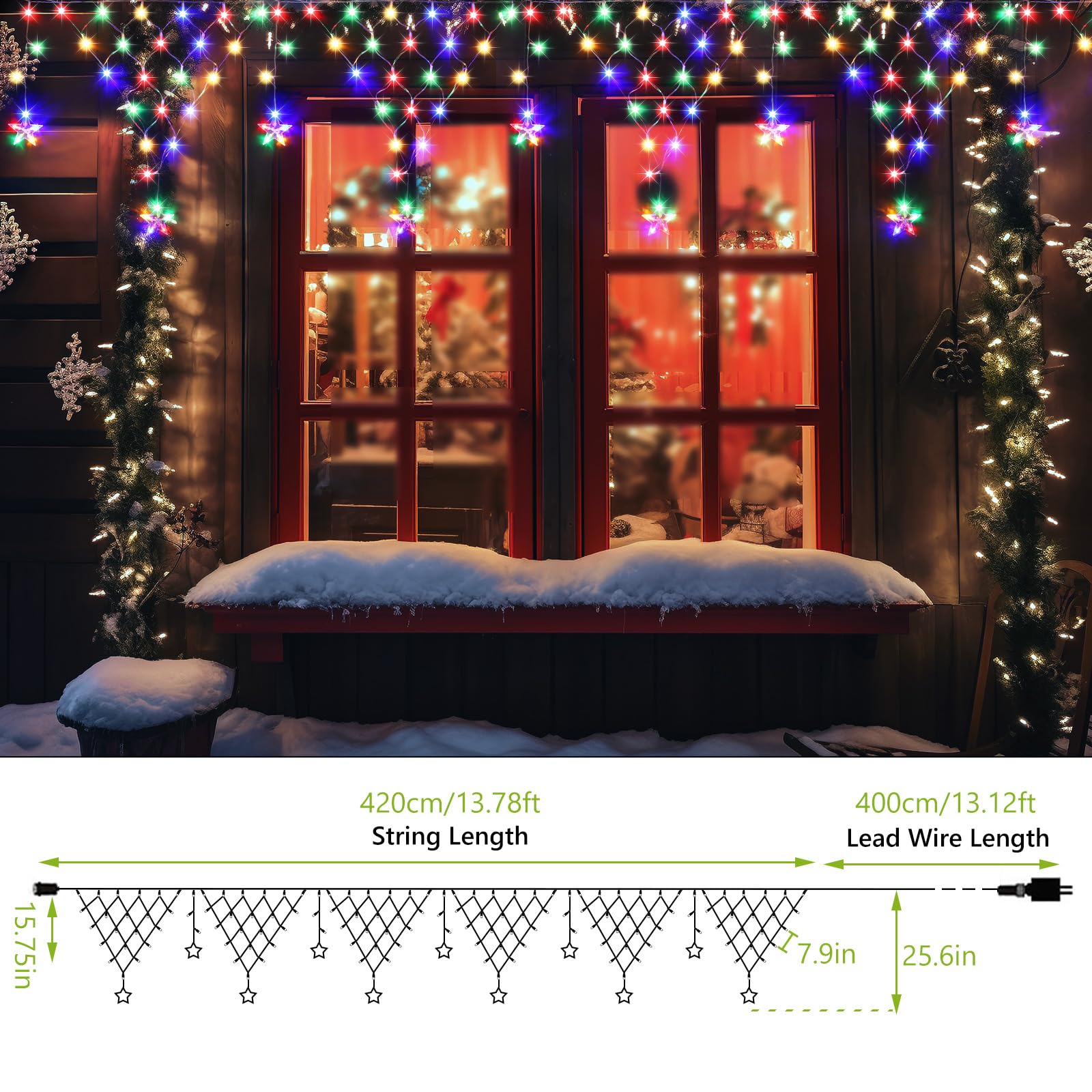 MINIAO curtain lights lit on a window at night adding warm festive atmosphere
