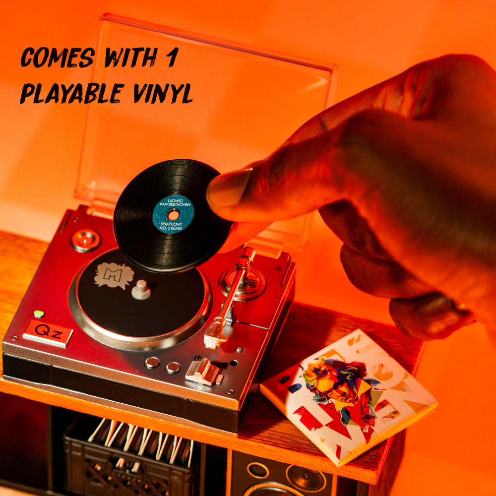 MGA's Miniverse mini vinyl label visible with Beethoven remix, useful for instant listening