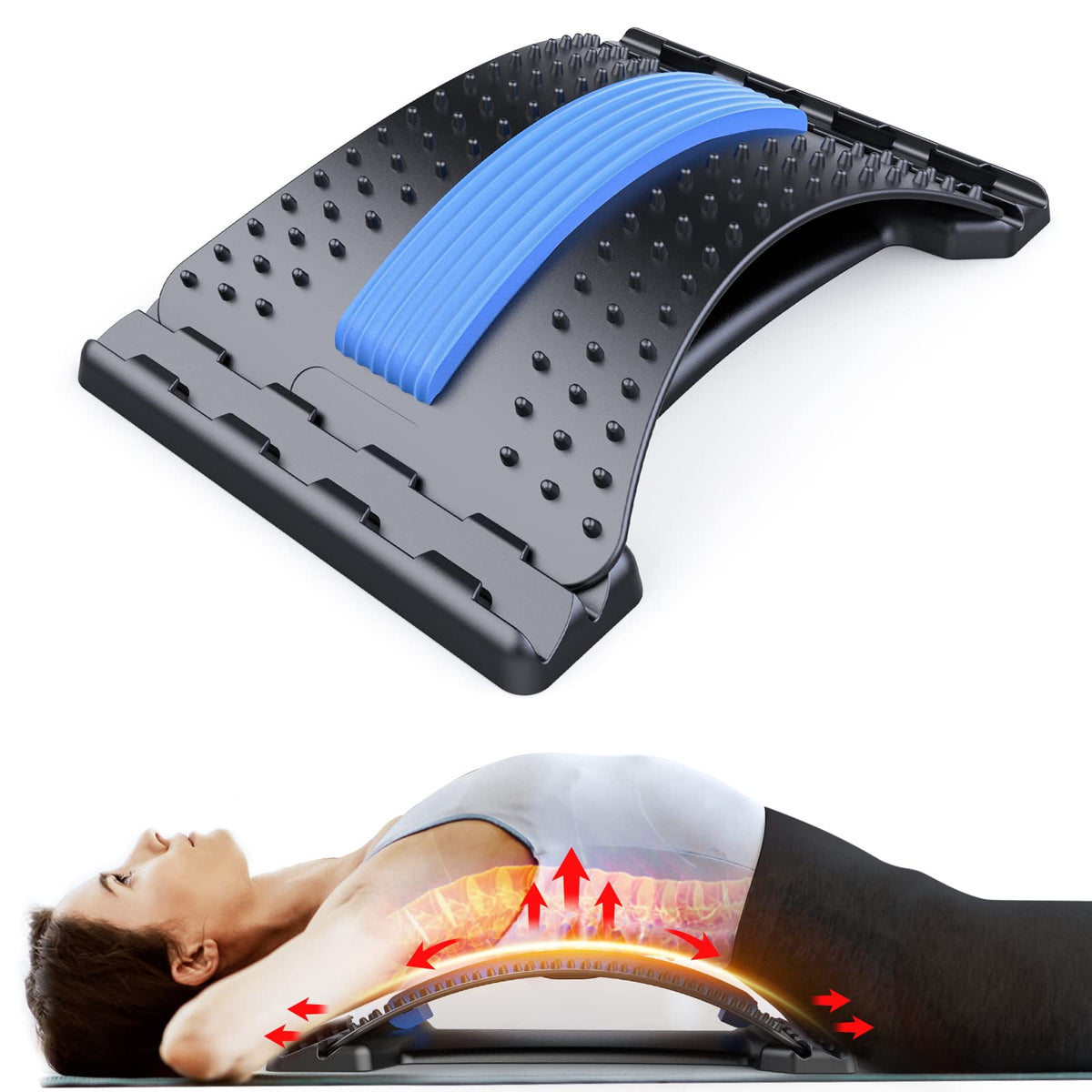 MINOLL back stretcher front view showing arch and structure for spinal support
