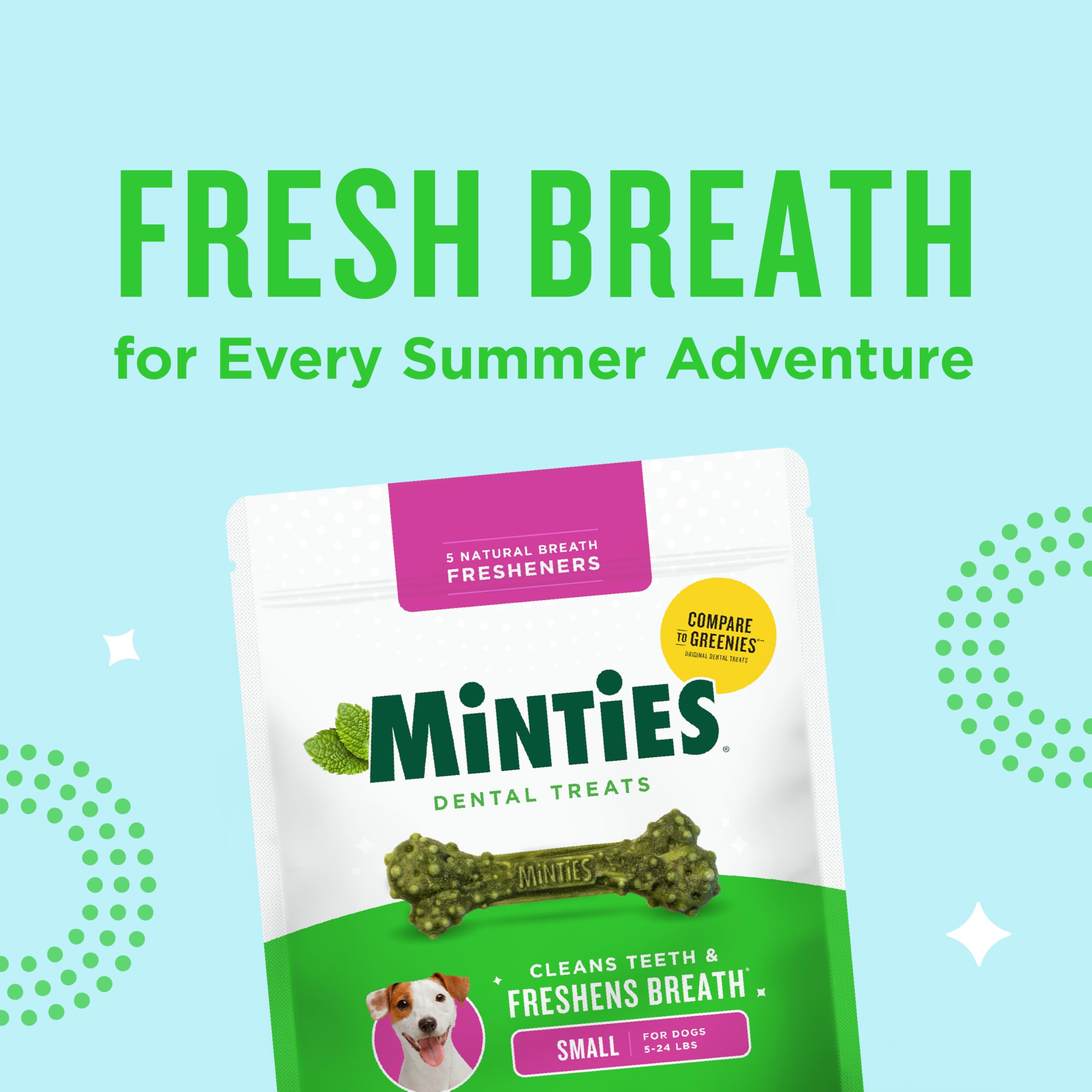 Open Minties jar showing treats inside and storage recommendation by Minties