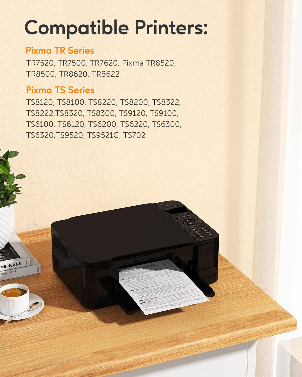 MIOLAINZ five cartridges laid out to show large black and three color cartridges for longer print runs