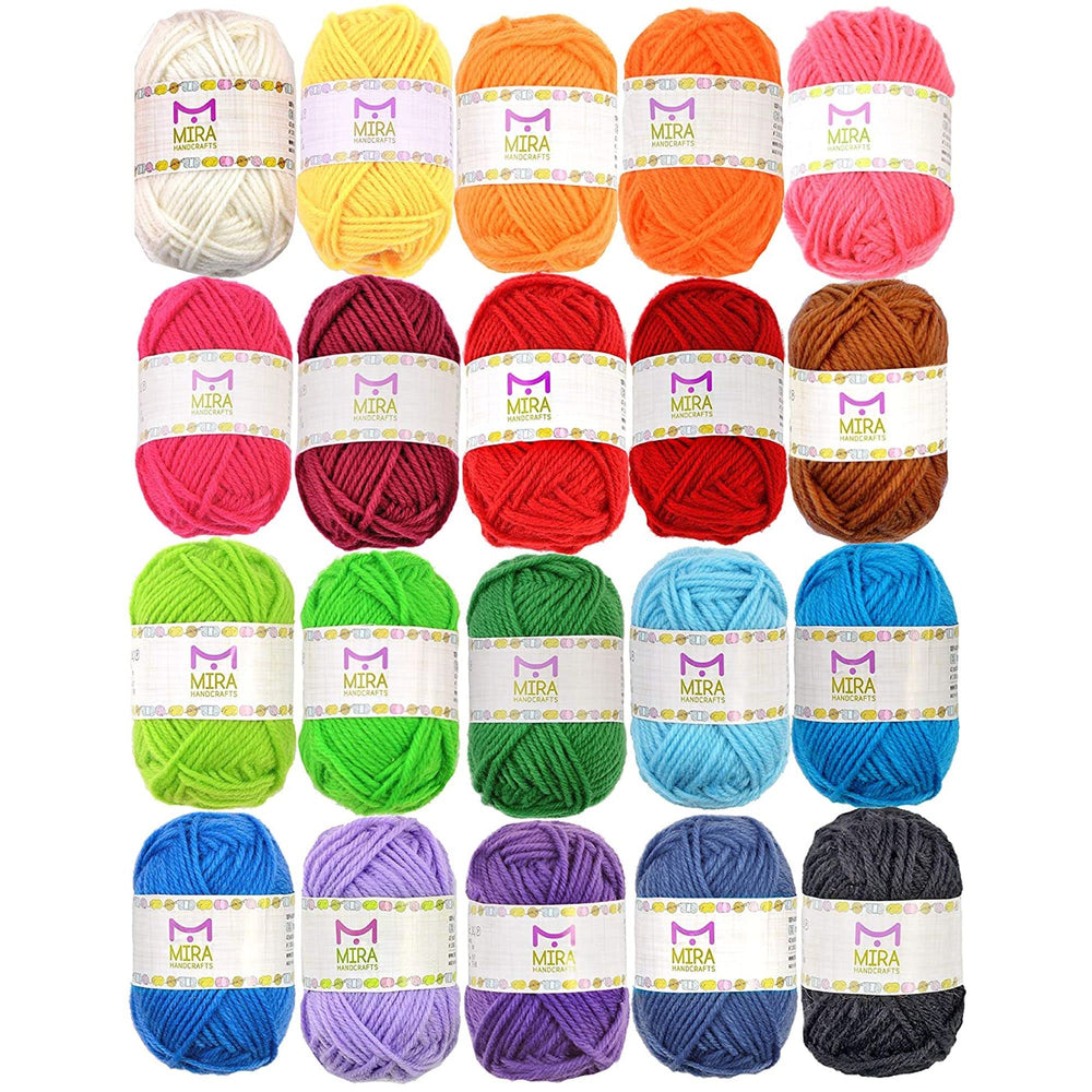 Mira HandCrafts front packaging showing 20 skeins and vibrant colors for variety