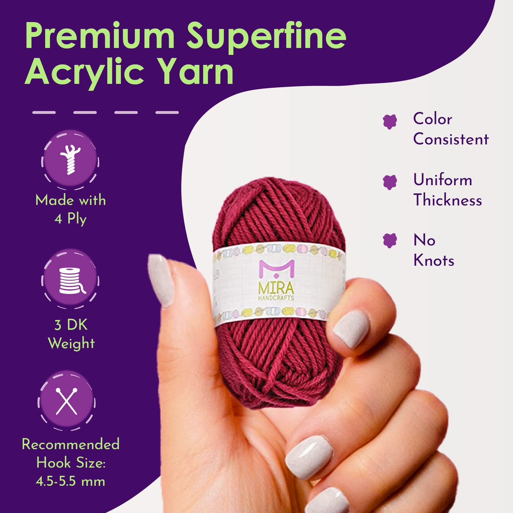 Mira HandCrafts yarn close-up showing smooth acrylic texture for easy stitching