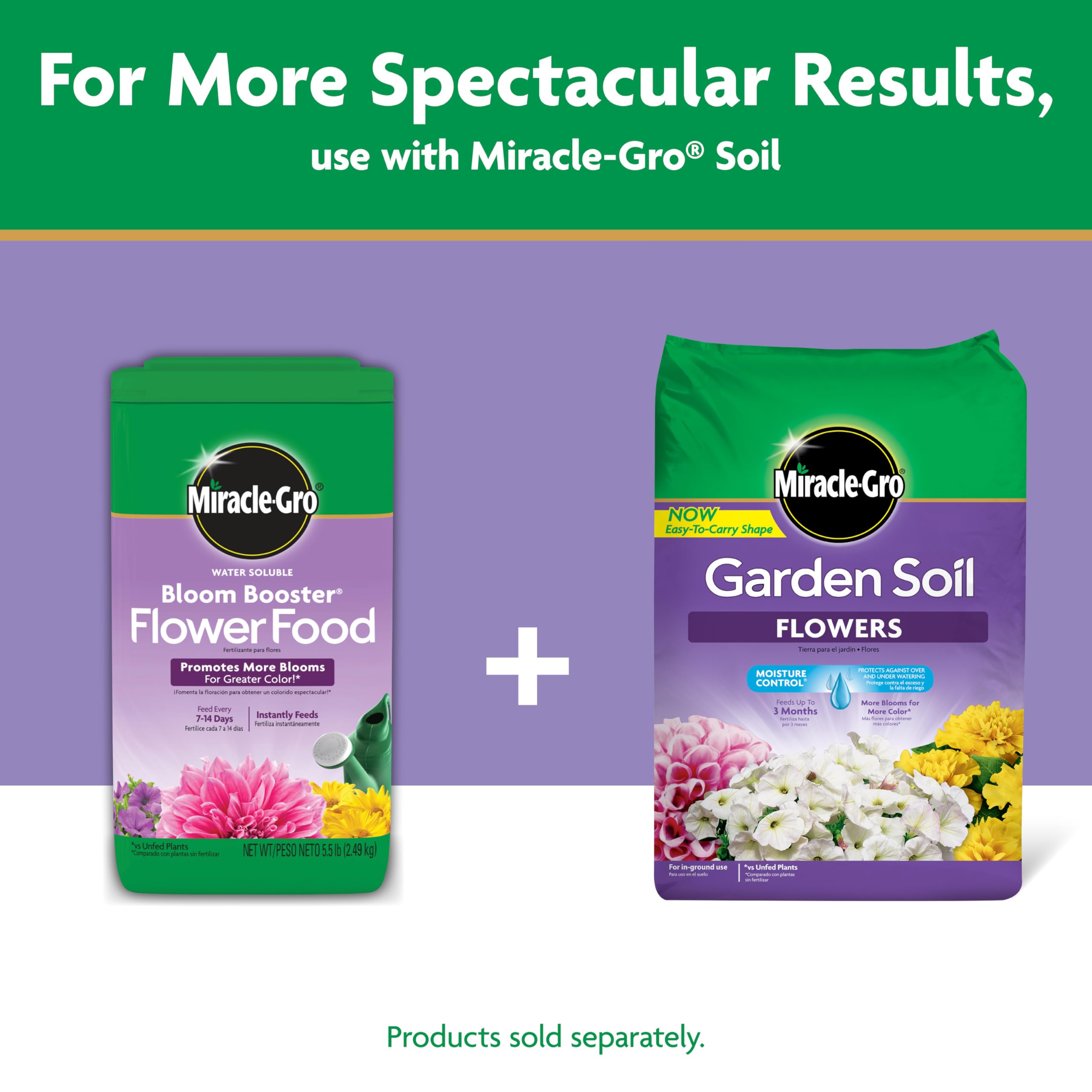 Retail display of Miracle-Gro Bloom Booster showing availability benefit