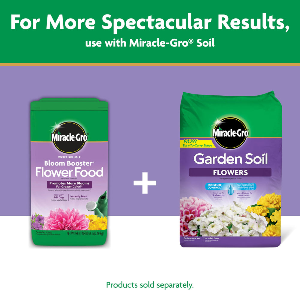 Retail display of Miracle-Gro Bloom Booster showing availability benefit