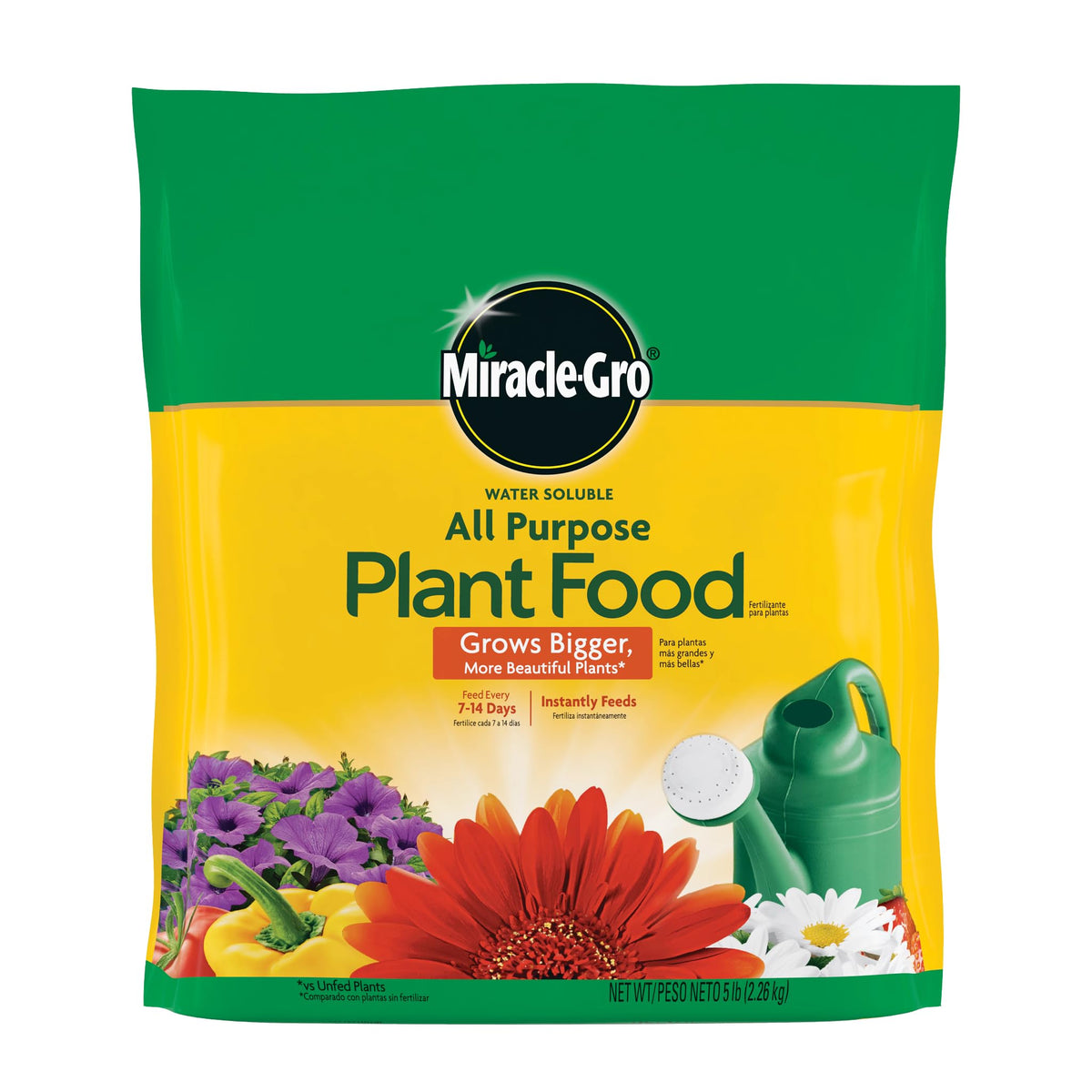 Miracle-Gro front packaging 5 lb showing product benefits and coverage