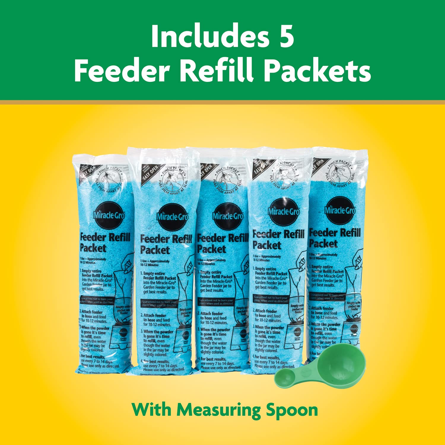 Miracle-Gro scoop and scale next to measuring tools for accurate feeding