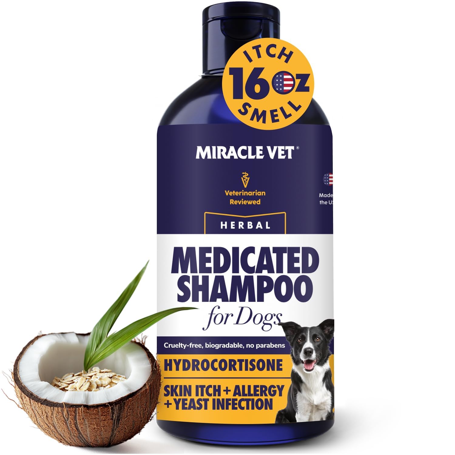 Miracle Vet front bottle view showing clear label and soothing benefit