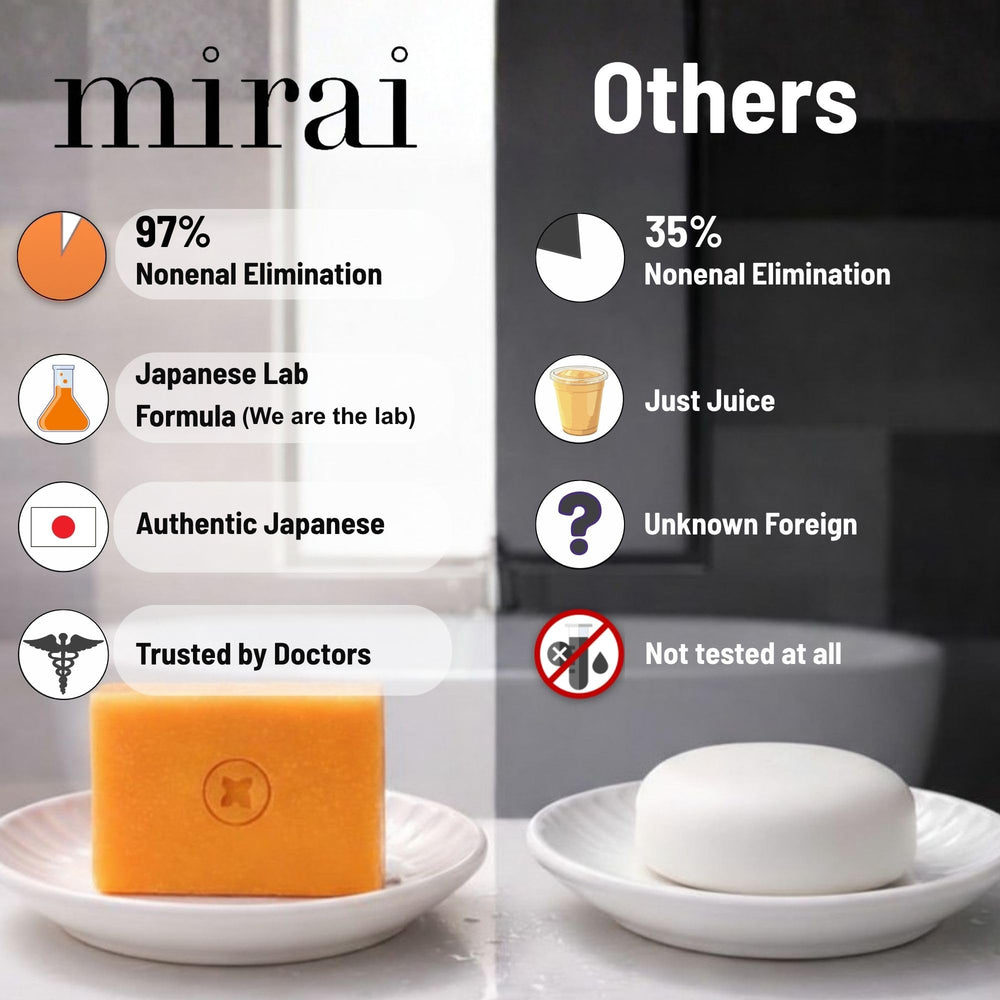 Mirai persimmon soap in hand demonstrating easy grip and use