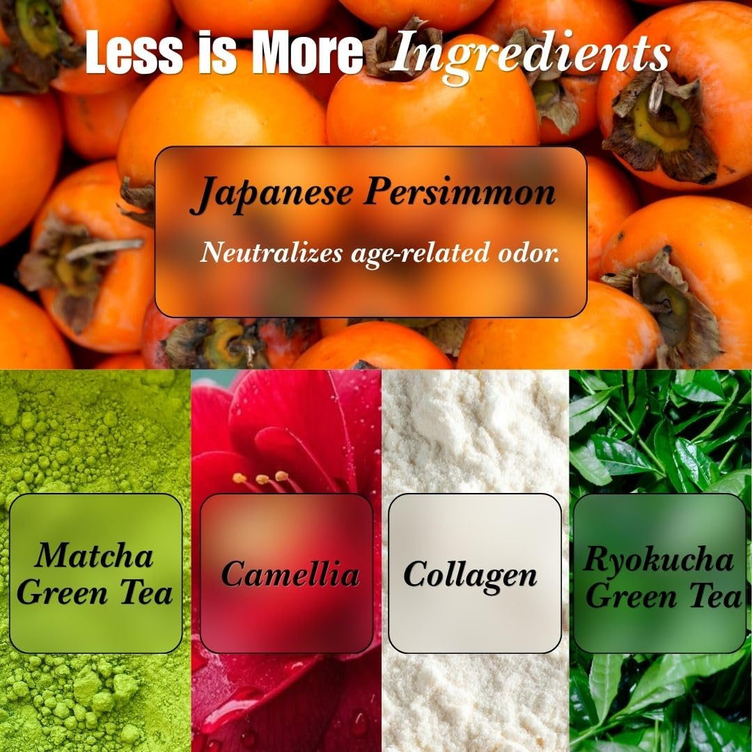 Mirai soap ingredient label focused on persimmon and green tea content