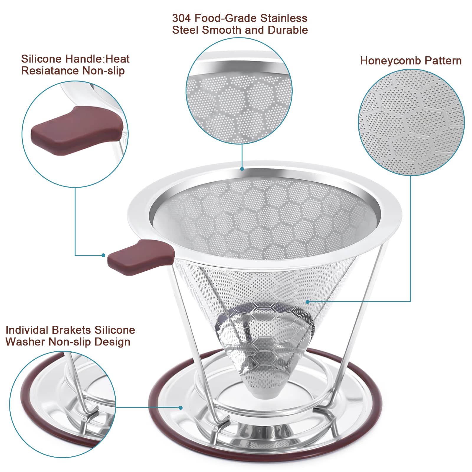 MISETTO close-up of 800-mesh stainless steel filter highlighting fine mesh and enhanced extraction
