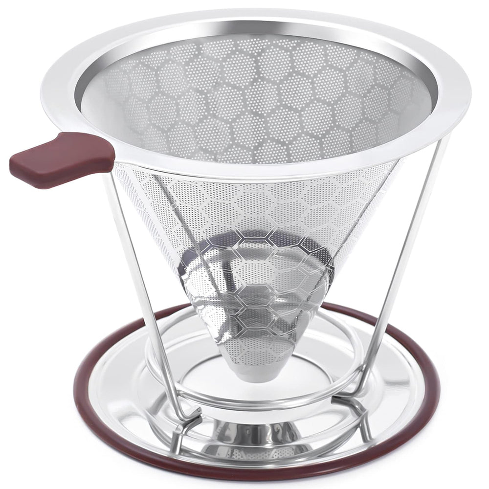 MISETTO front view of stainless steel dripper showing cone shape and finish for consistent brews