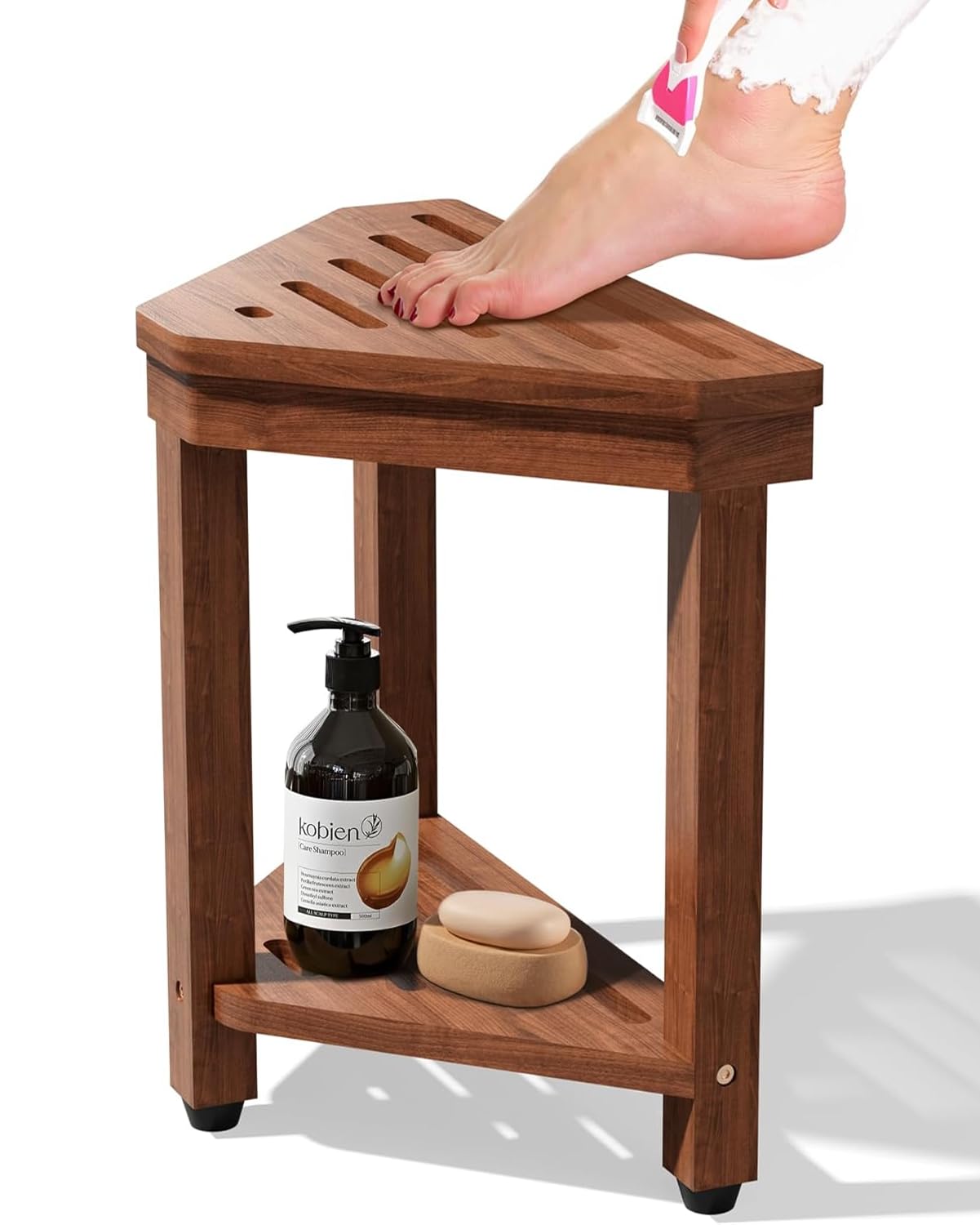 MISSEND front view acacia stool showing compact corner form and sturdy design