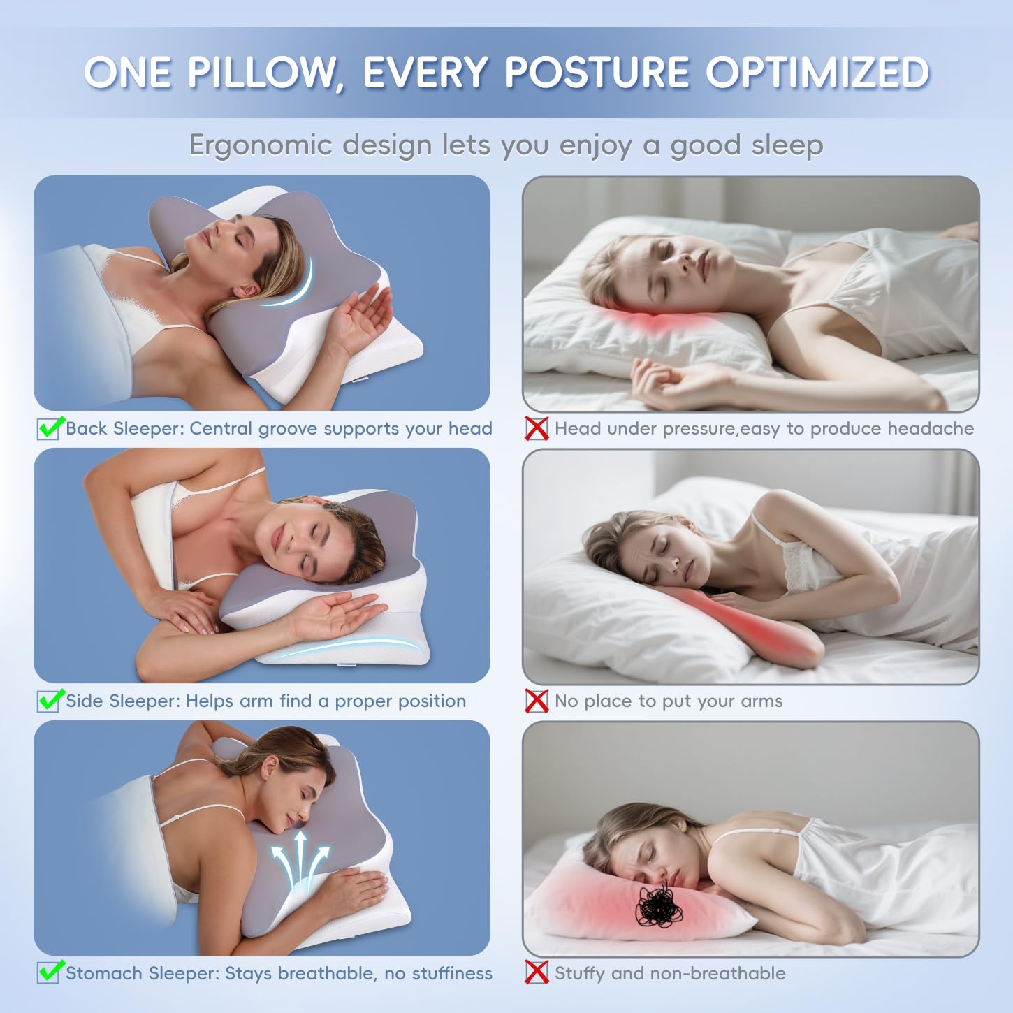 Missleep height comparison showing dual-contour options for different sleepers