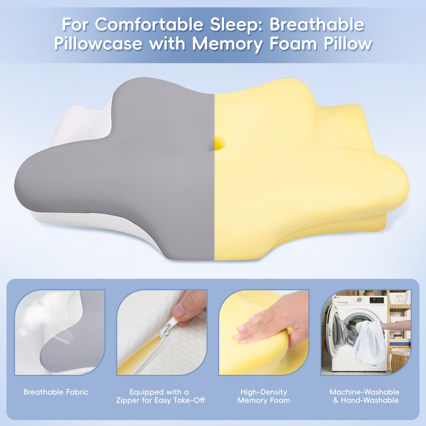 Missleep pillow on bed lifestyle shot highlighting supportive sleep posture
