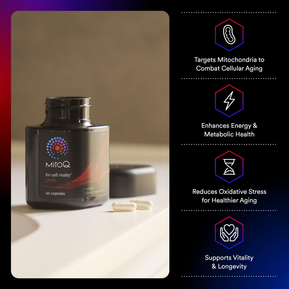 MitoQ capsule close-up highlighting texture and purity for product quality