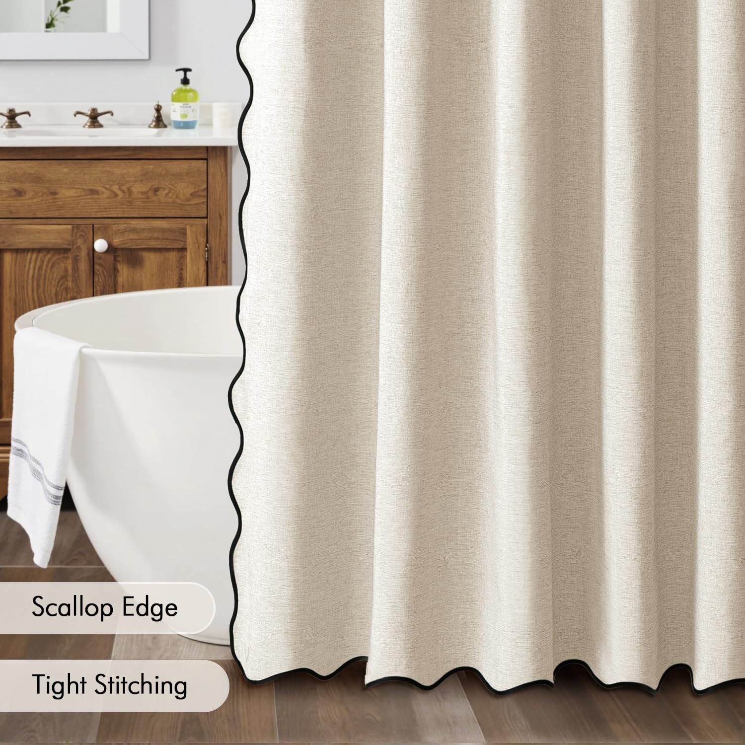 MIULEE curtain in bathroom lifestyle scene adding neutral warmth and stylish ambiance