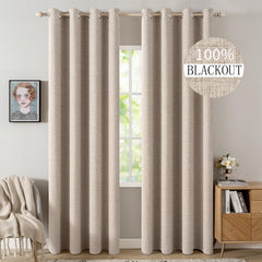 MIULEE front view of natural beige blackout panels showing full coverage and neutral style