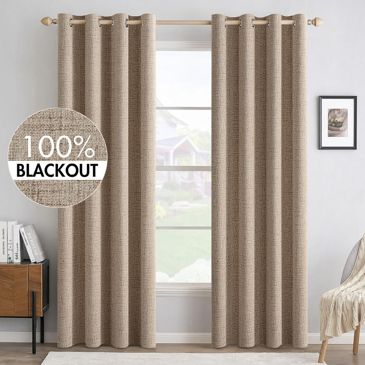 MIULEE front view copper brown panels showing full blackout effect and warm decor