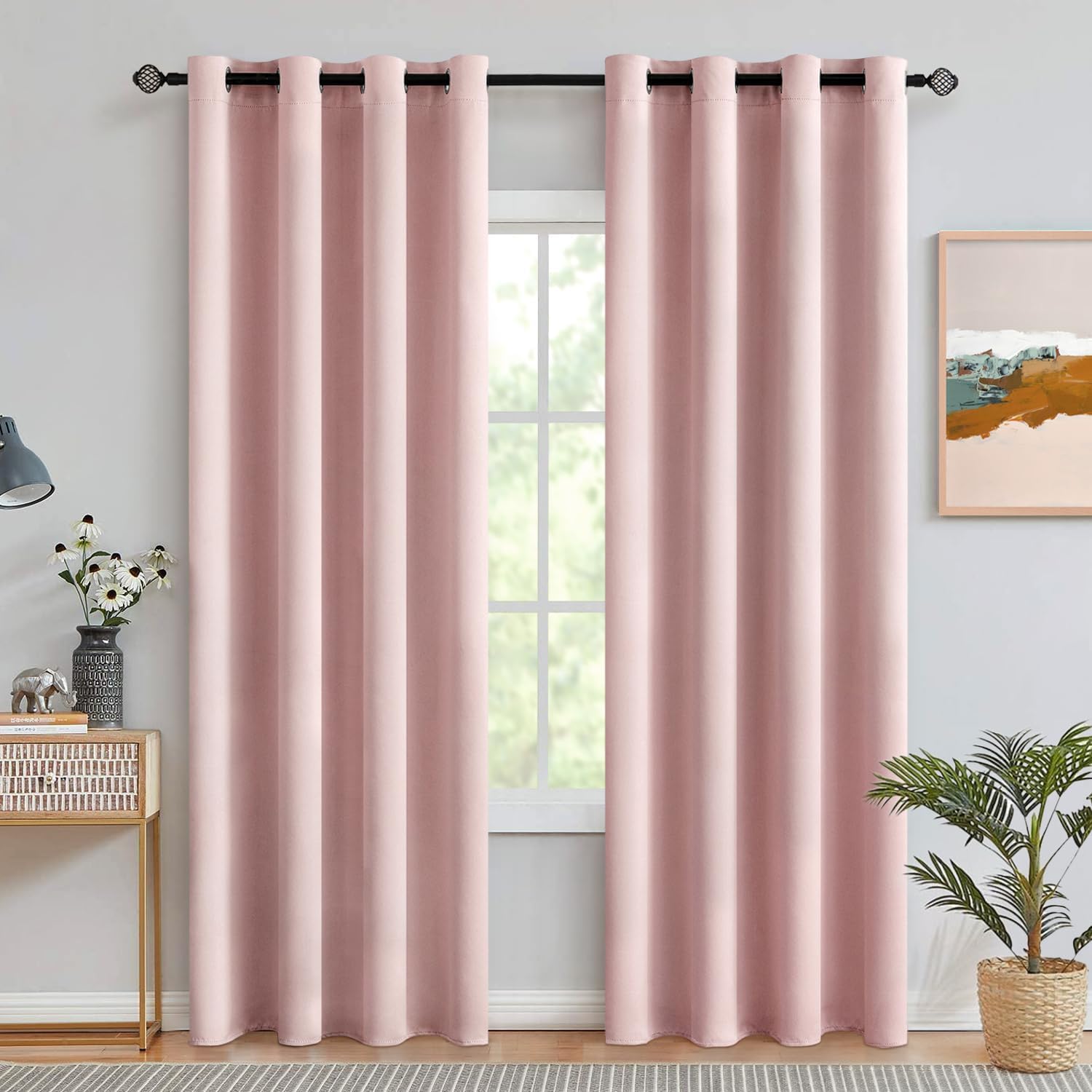 MIULEE front view of light pink curtains showing full-length elegance and privacy benefit