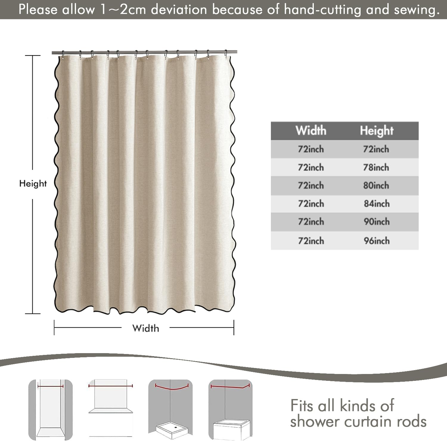 MIULEE curtain beside tub showing extra-long 72x84 scale for complete shower coverage