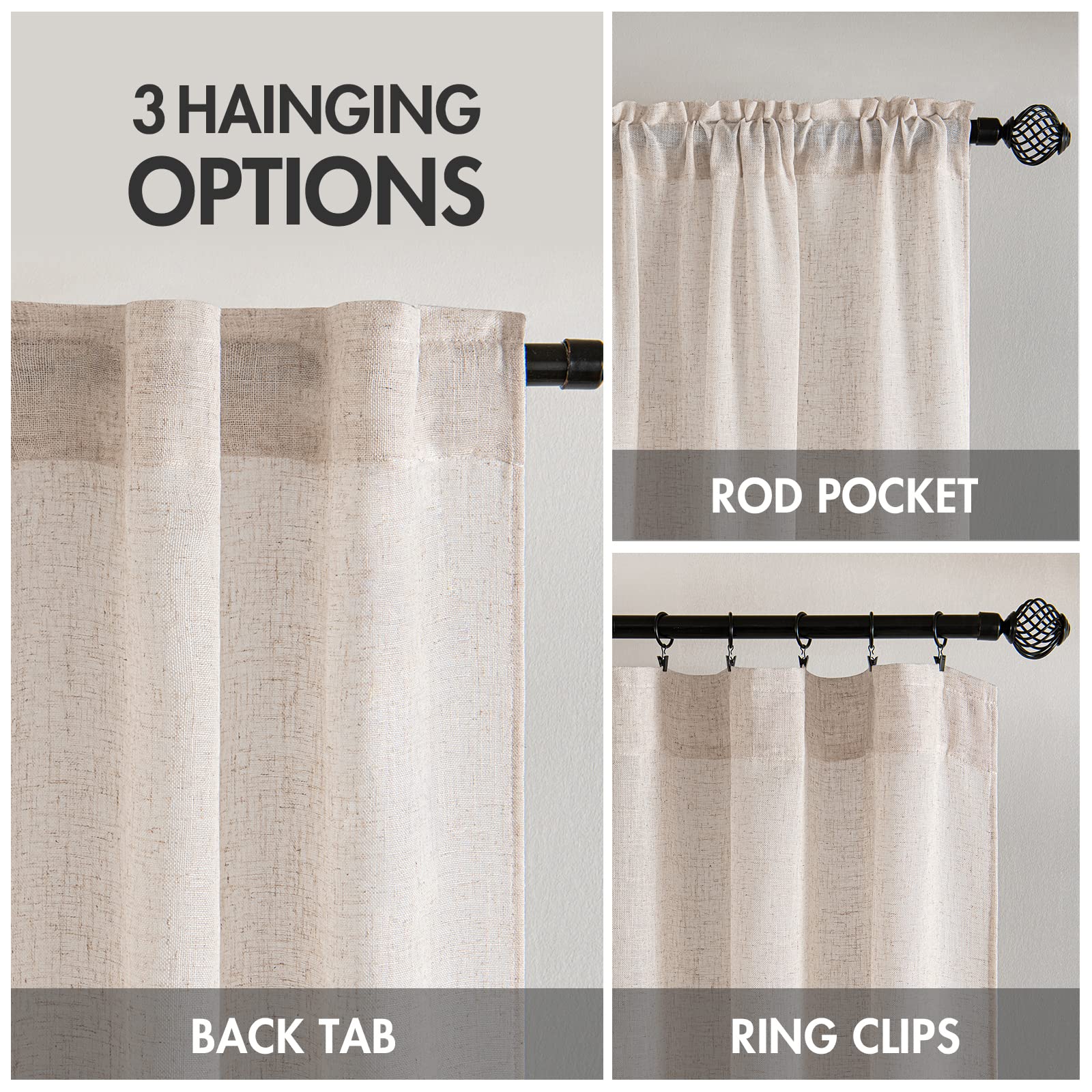 MIULEE top detail showing rod pocket and back tabs for versatile hanging