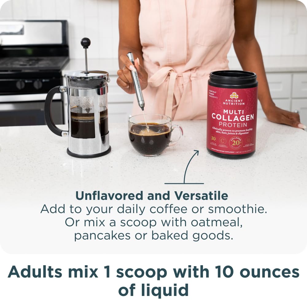 Smoothie with Ancient Nutrition collagen mixed in for easy protein boost on the go