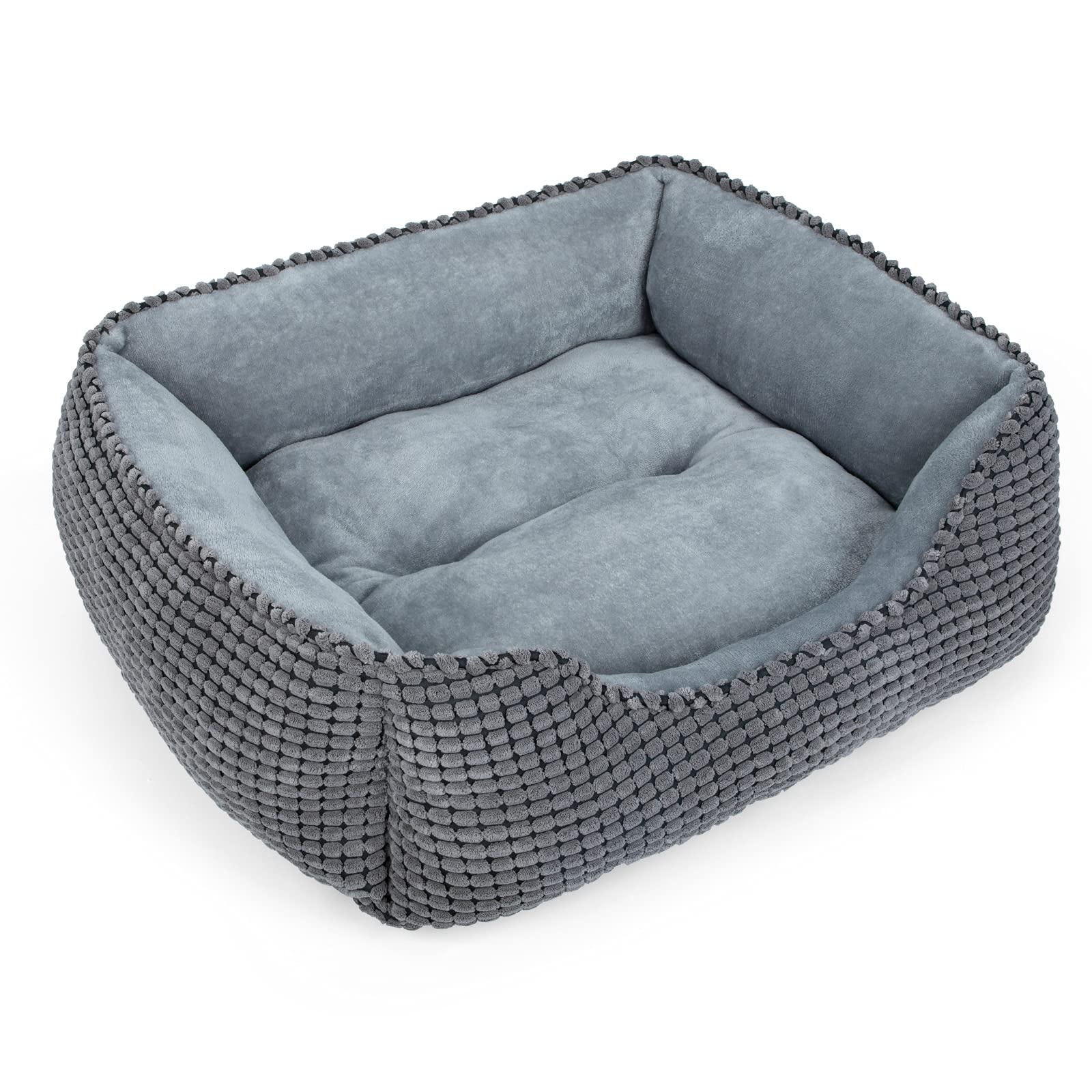 MIXJOY dog bed front view showing full rectangle and soft bolster for comfort