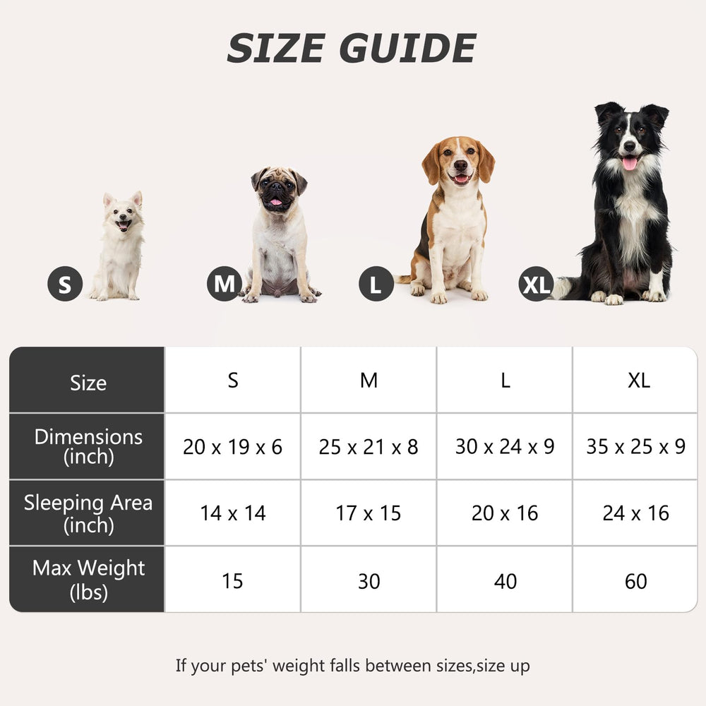 MIXJOY size comparison showing 20-inch bed footprint for small pets