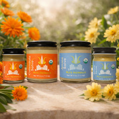 MJ's Herbals open salve close-up showing smooth texture and easy absorption