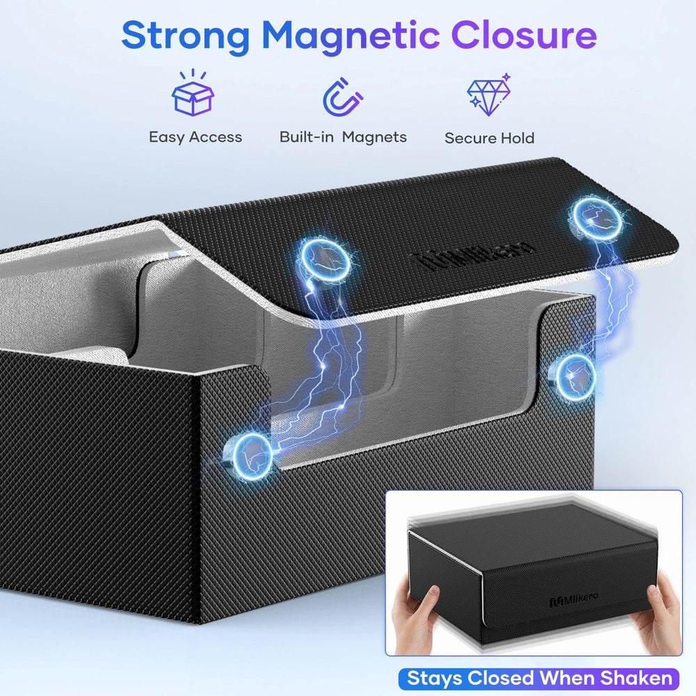 Mlikero card capacity demo with many sleeved cards to show high-volume storage