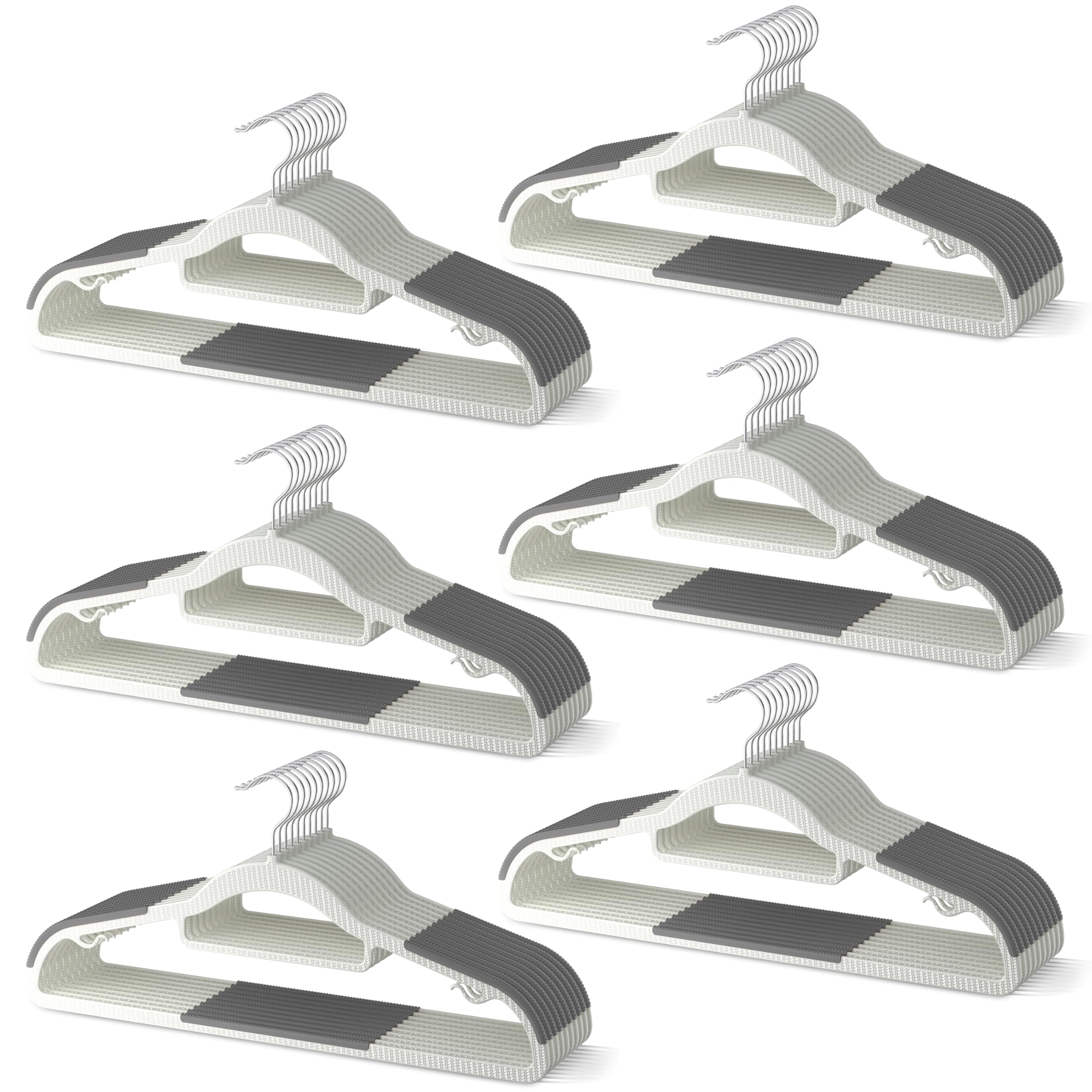MLKJHHI front packaging showing 60-pack and gray hangers for bulk convenience