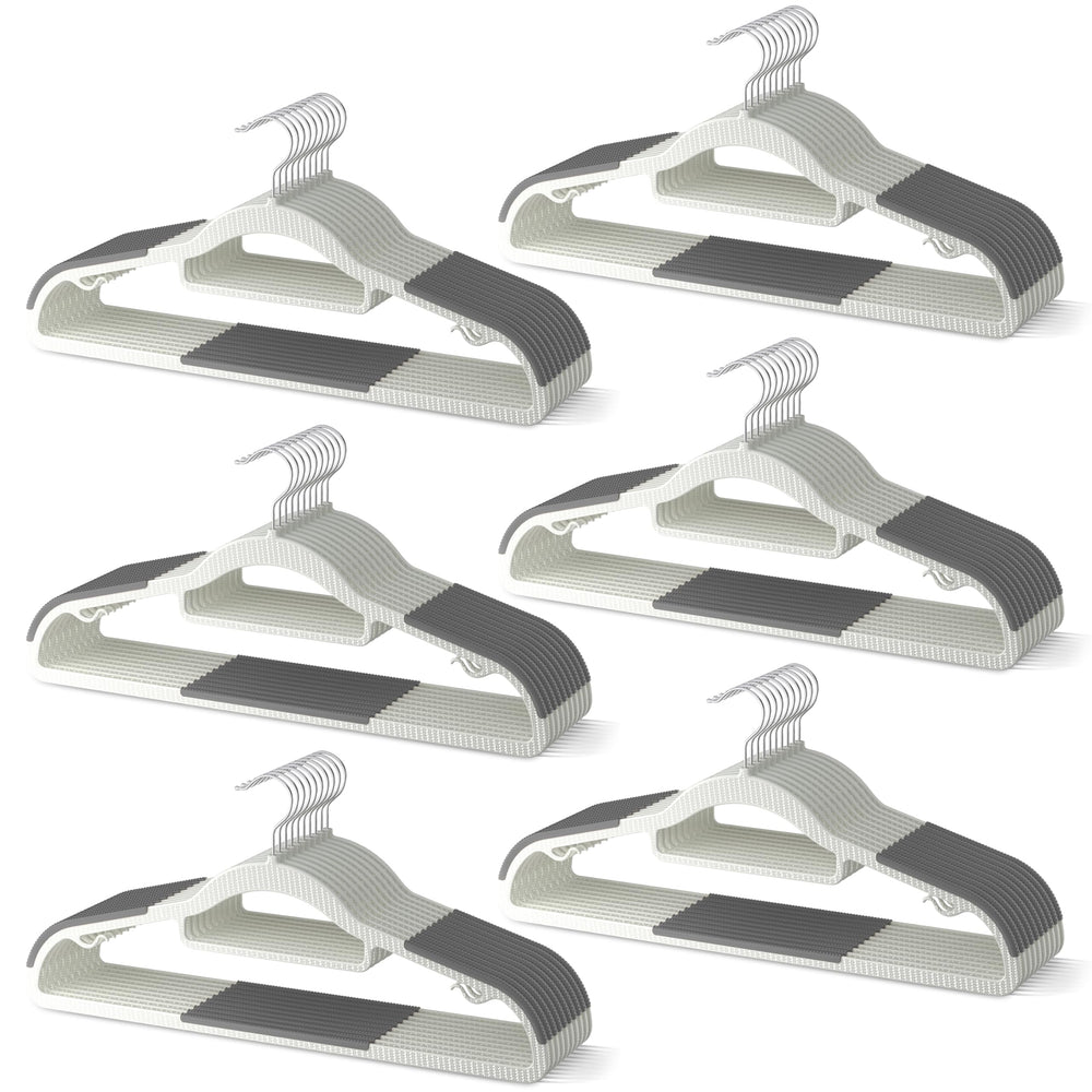 MLKJHHI front packaging showing 60-pack and gray hangers for bulk convenience