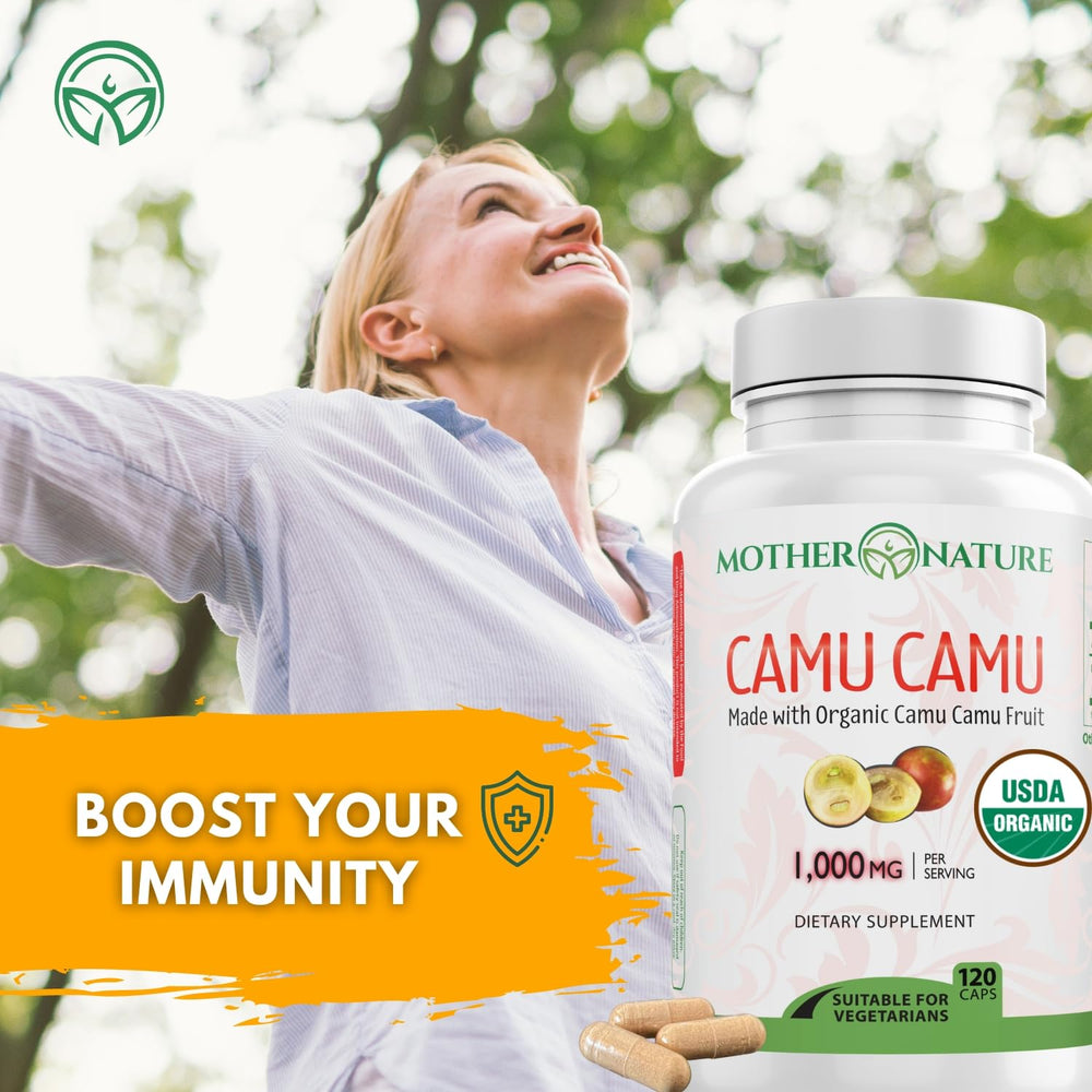Mother Nature Organics camu camu powder texture showing natural raw fruit nutrients