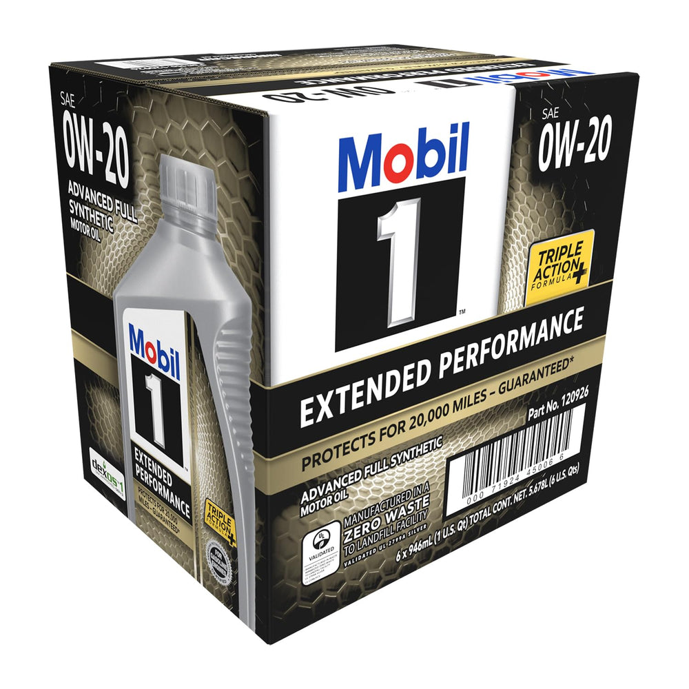 Mobil 1 back label close-up showing specs and application guidance