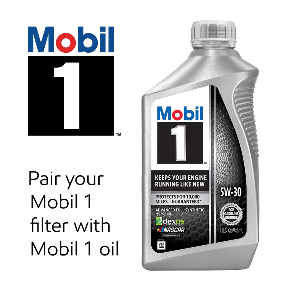 Mobil 1 next to ruler showing compact size and easy handling benefit