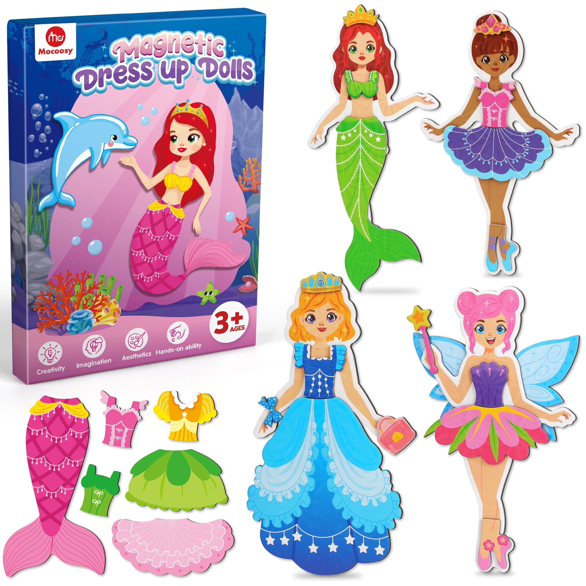 Mocoosy front packaging showing complete travel dress-up set and portability
