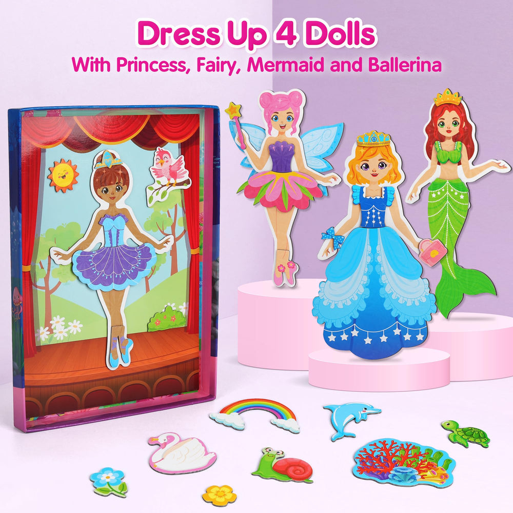 Mocoosy magnetic board inside case keeping outfits organized during play