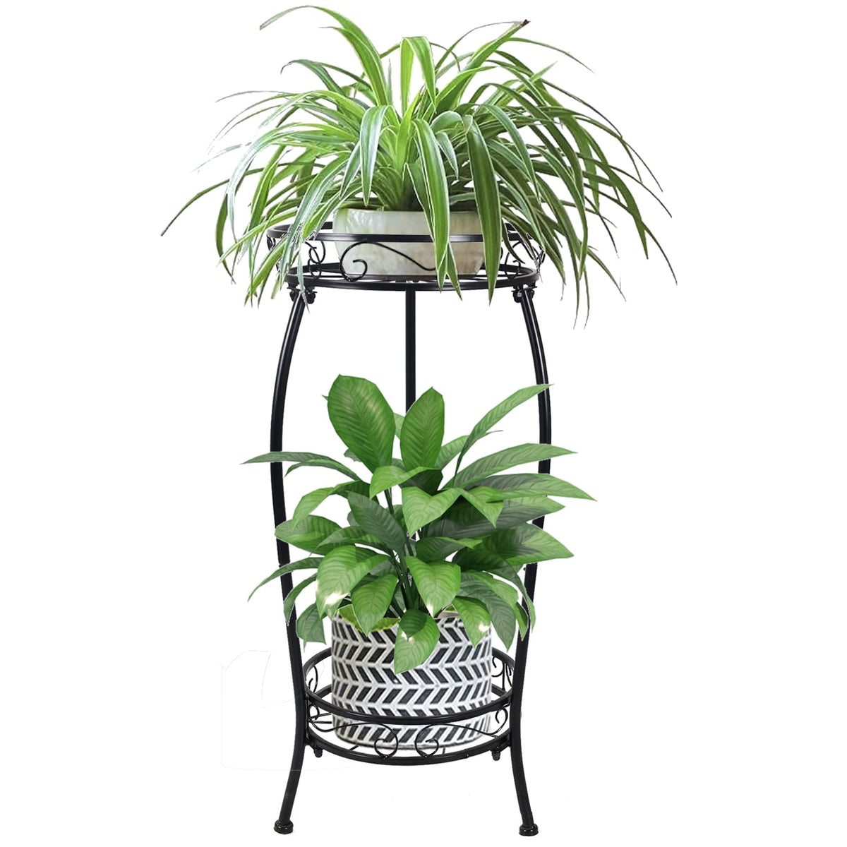 MOCORY front view of 2-tier black plant stand showing stable display benefit
