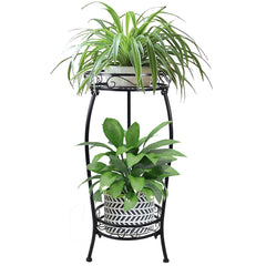 MOCORY front view of 2-tier black plant stand showing stable display benefit