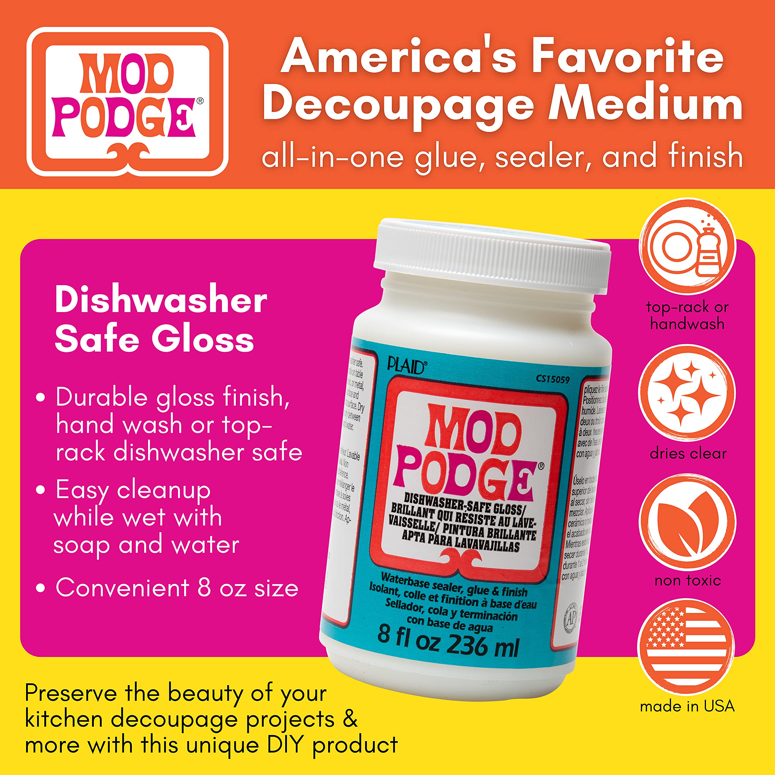 Mod Podge gloss finish close-up demonstrating clear shiny protective layer