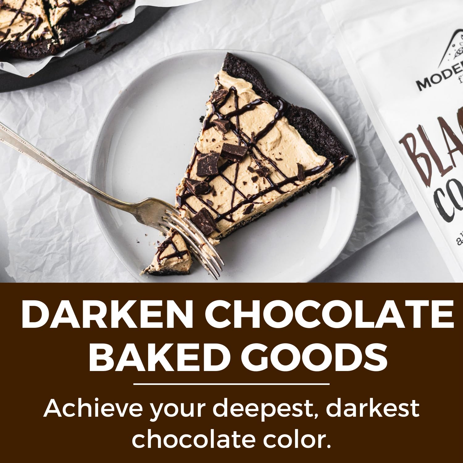 Bowl of dark buttercream made with MODERN MOUNTAIN cocoa demonstrating smooth consistency