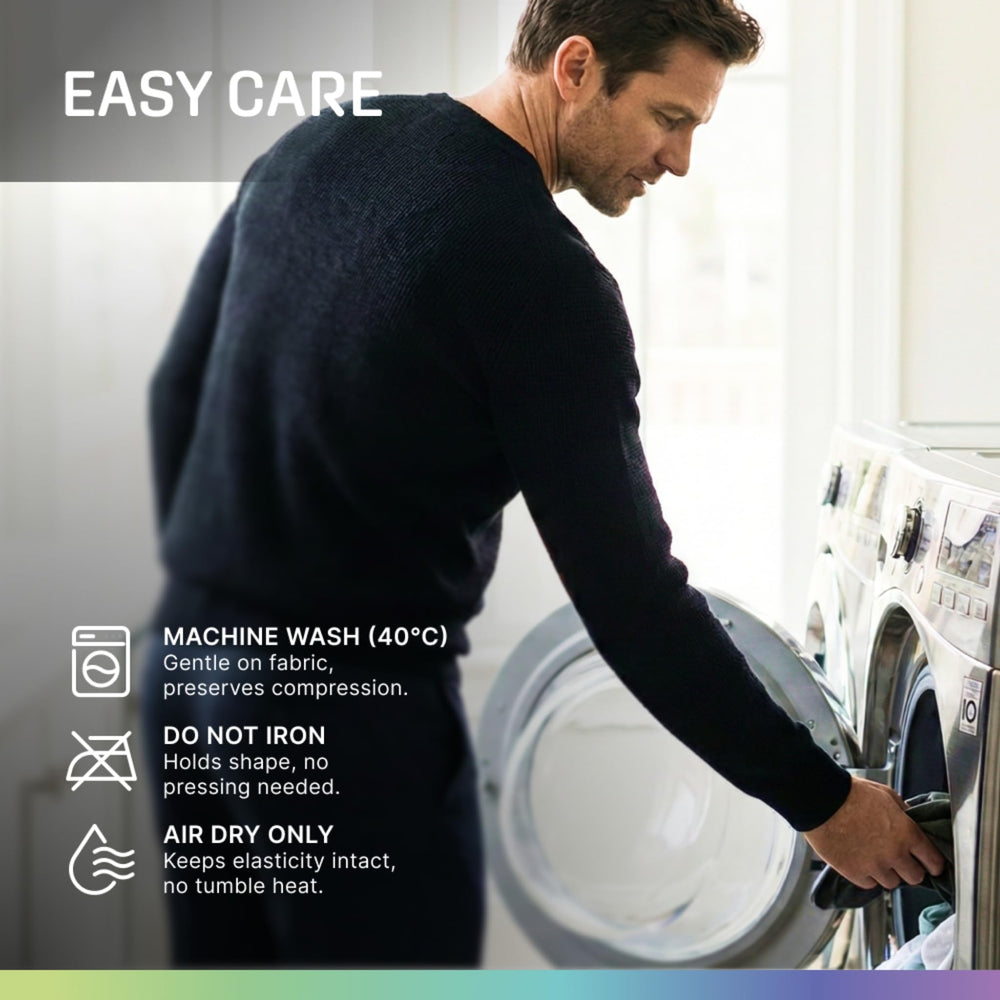 Modvel label and care instructions close-up showing easy maintenance