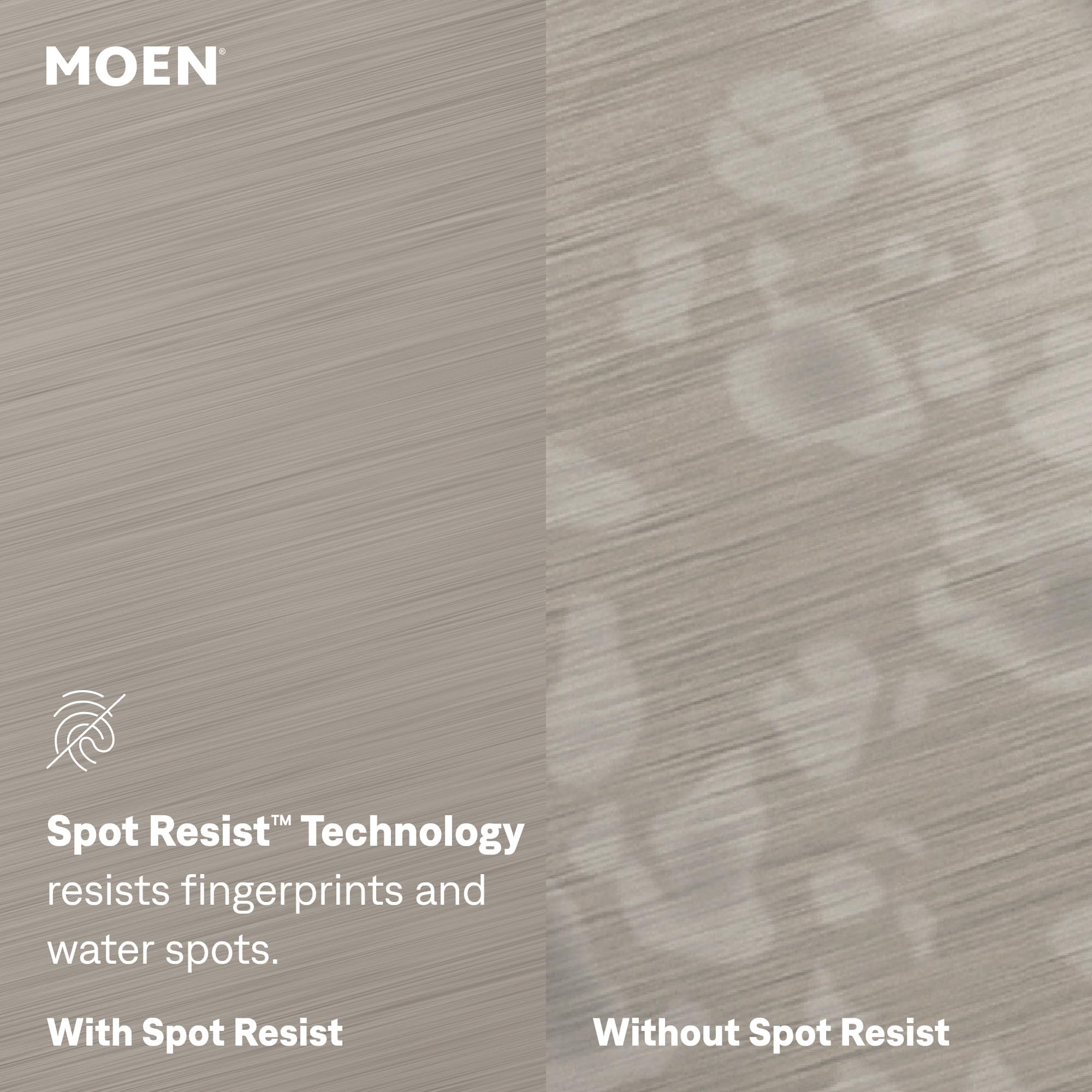 Moen 3942SRS 18-ounce bottle beside a measuring cup showing generous capacity