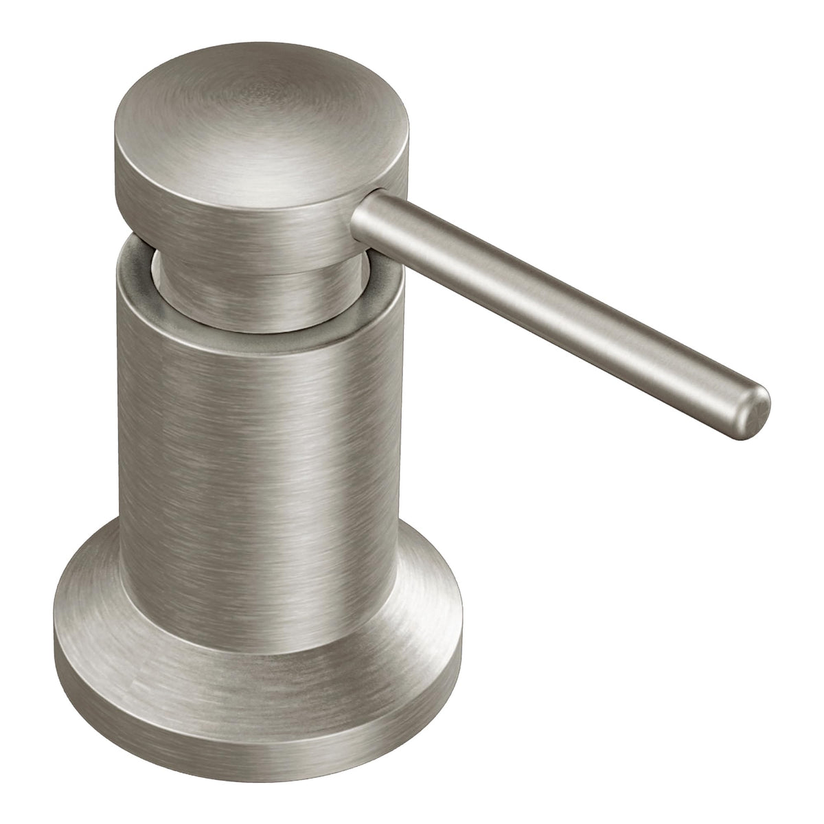 Moen 3942SRS front view showing sleek pump and spot-resistant finish for cleaner appearance