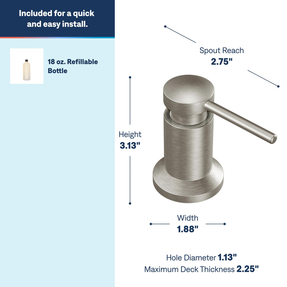Moen 3942SRS side profile mounted on sink demonstrating low-profile modern design