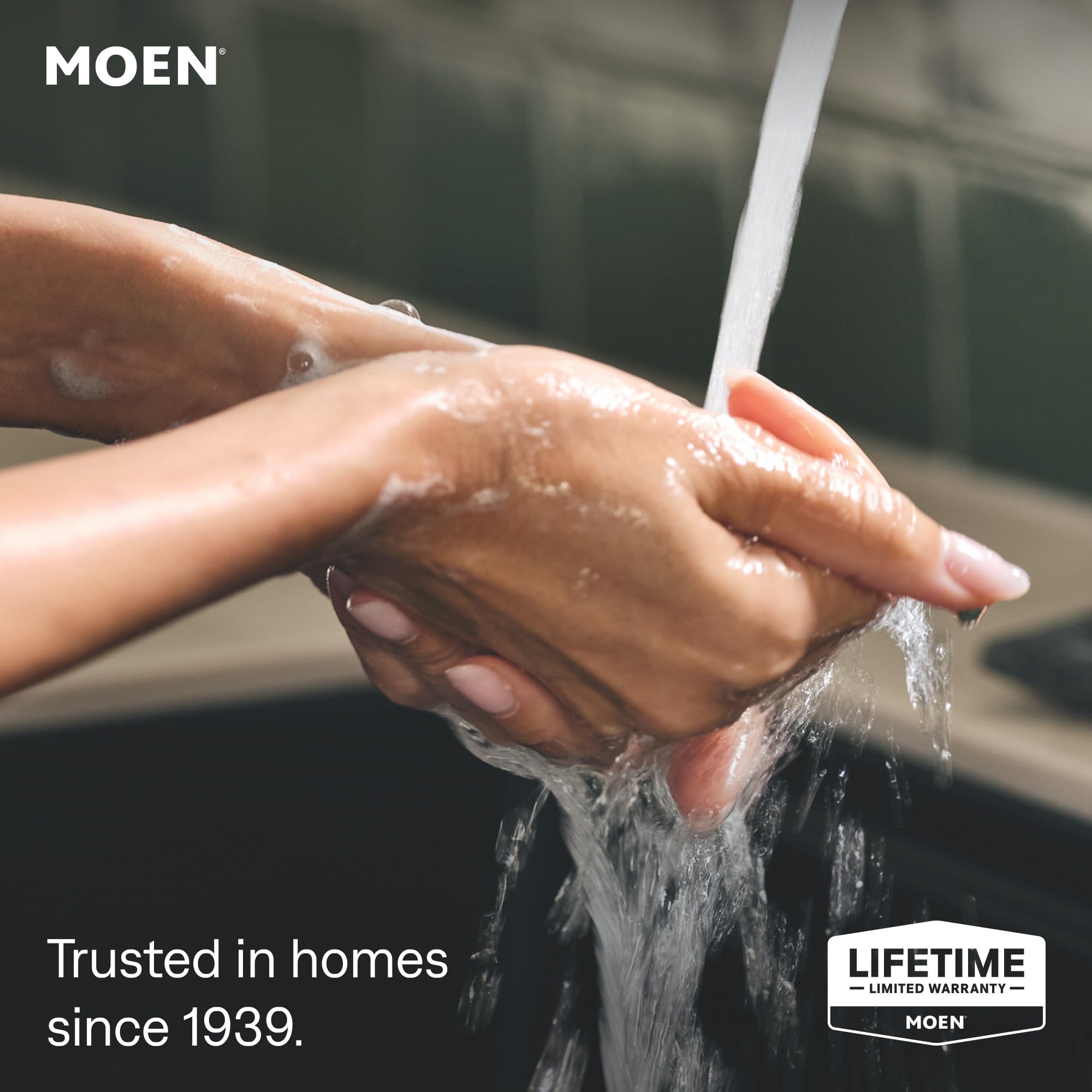 Moen 3942SRS lift-off top open for easy above-deck refill and fast soap addition