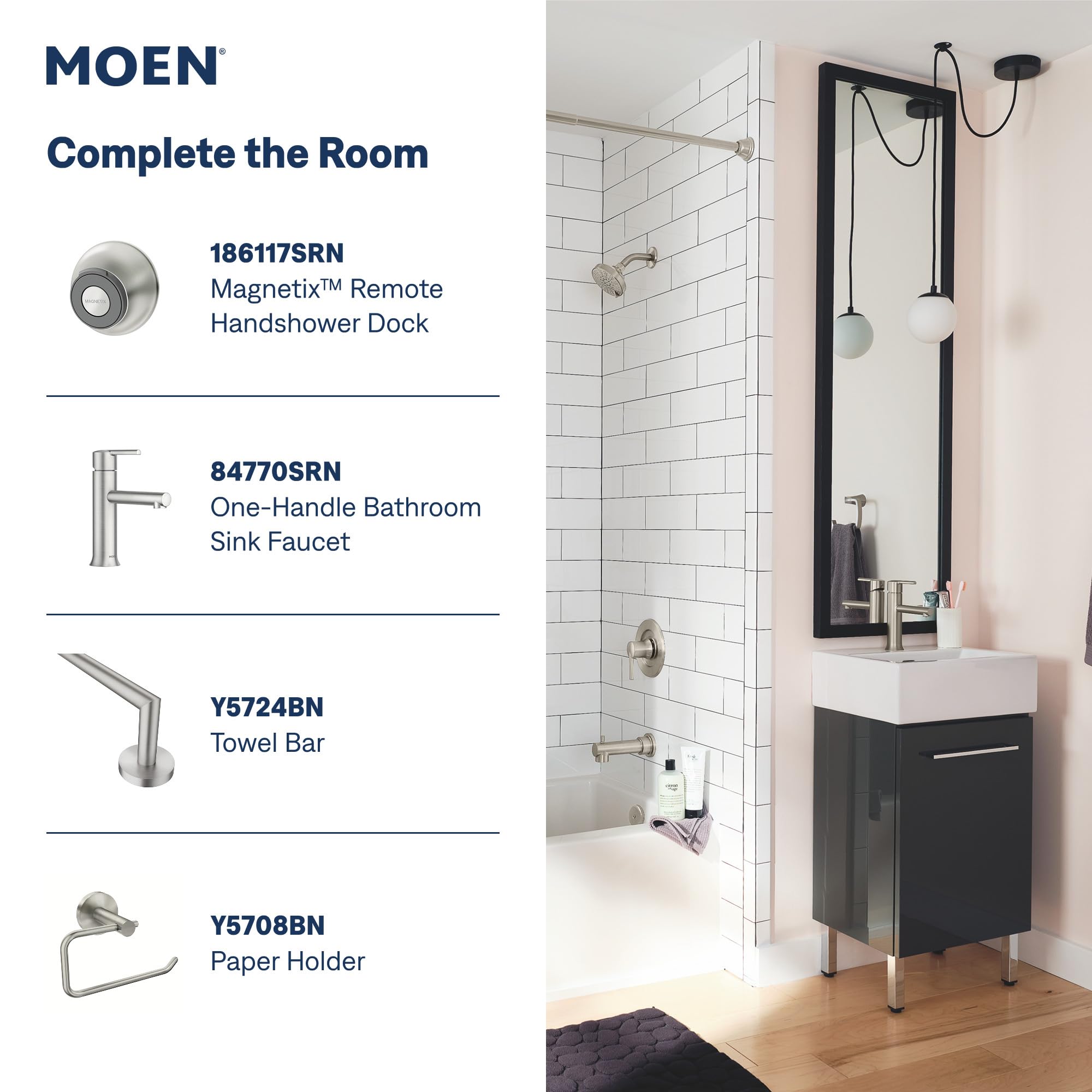 Moen Engage in bathroom lifestyle scene showing upgraded shower aesthetics