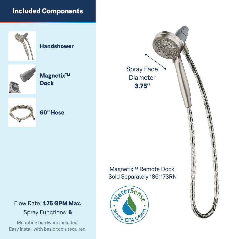 Moen Engage metal hose stretched to show extended reach and durability