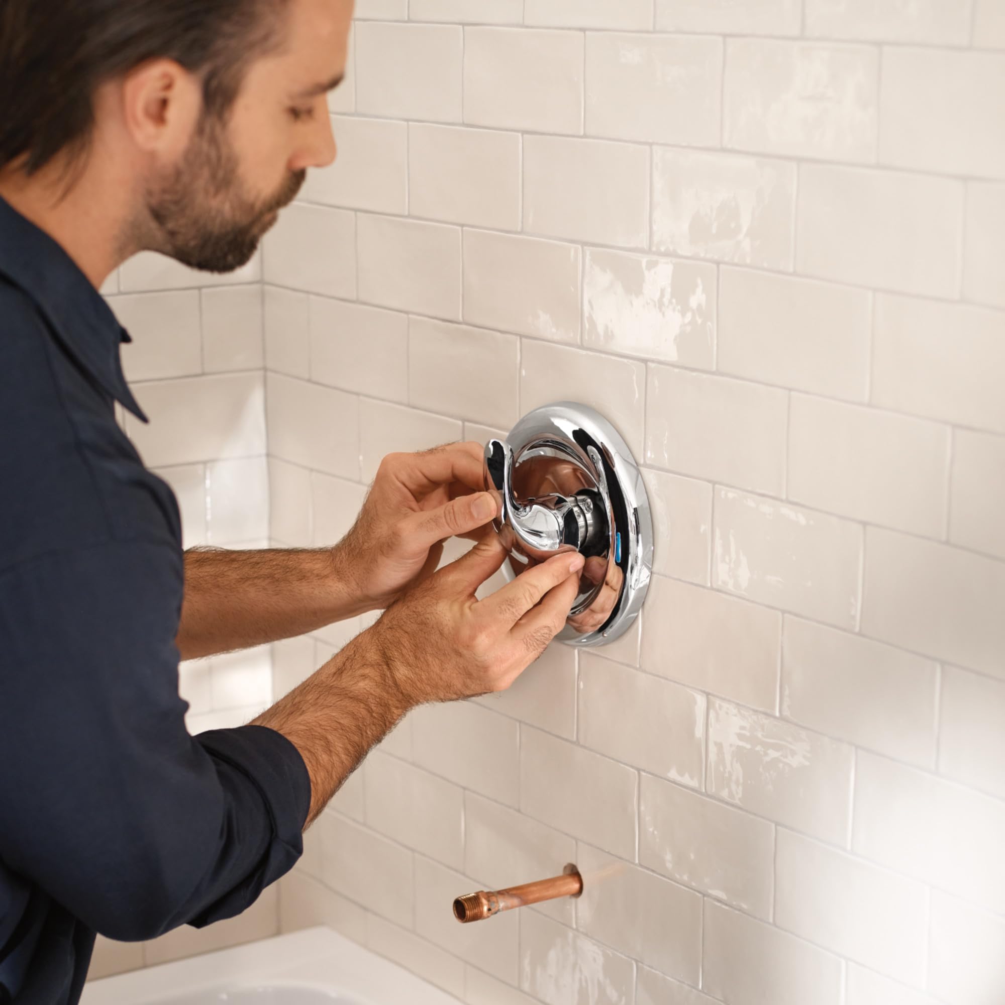 Moen PosiTemp 2510 installed in wall demonstrating reliable in-wall performance benefit